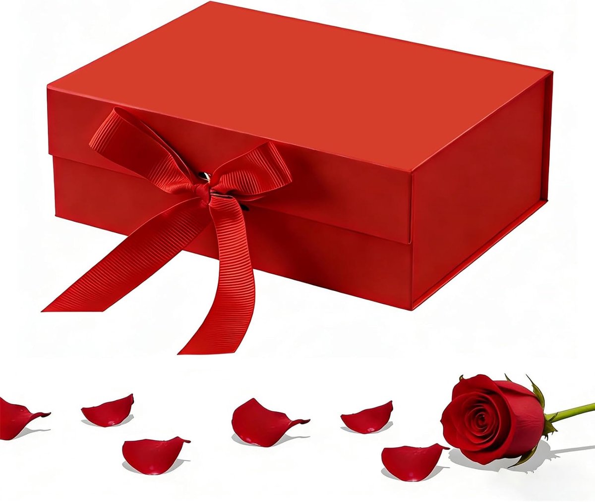 SnelShoppen - Geschenkdoos 22x16x8,5 cm Rood met Deksel en Magneetsluiting, Perfect voor Bruiloften, Verjaardagen en Jubilea - Cadeaulint Inclusief