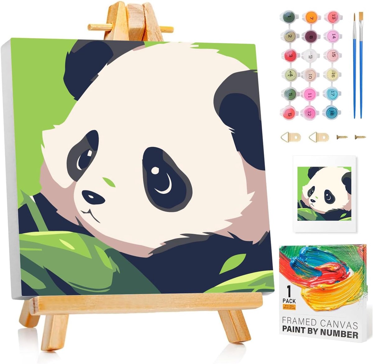 SnelShoppen - Panda Kinder Schilderen op Nummeren met Lijst - Schilder Set voor Kinderen van 5-10 Jaar - 20x20 cm met Easel - Creatief Cadeau voor Jon