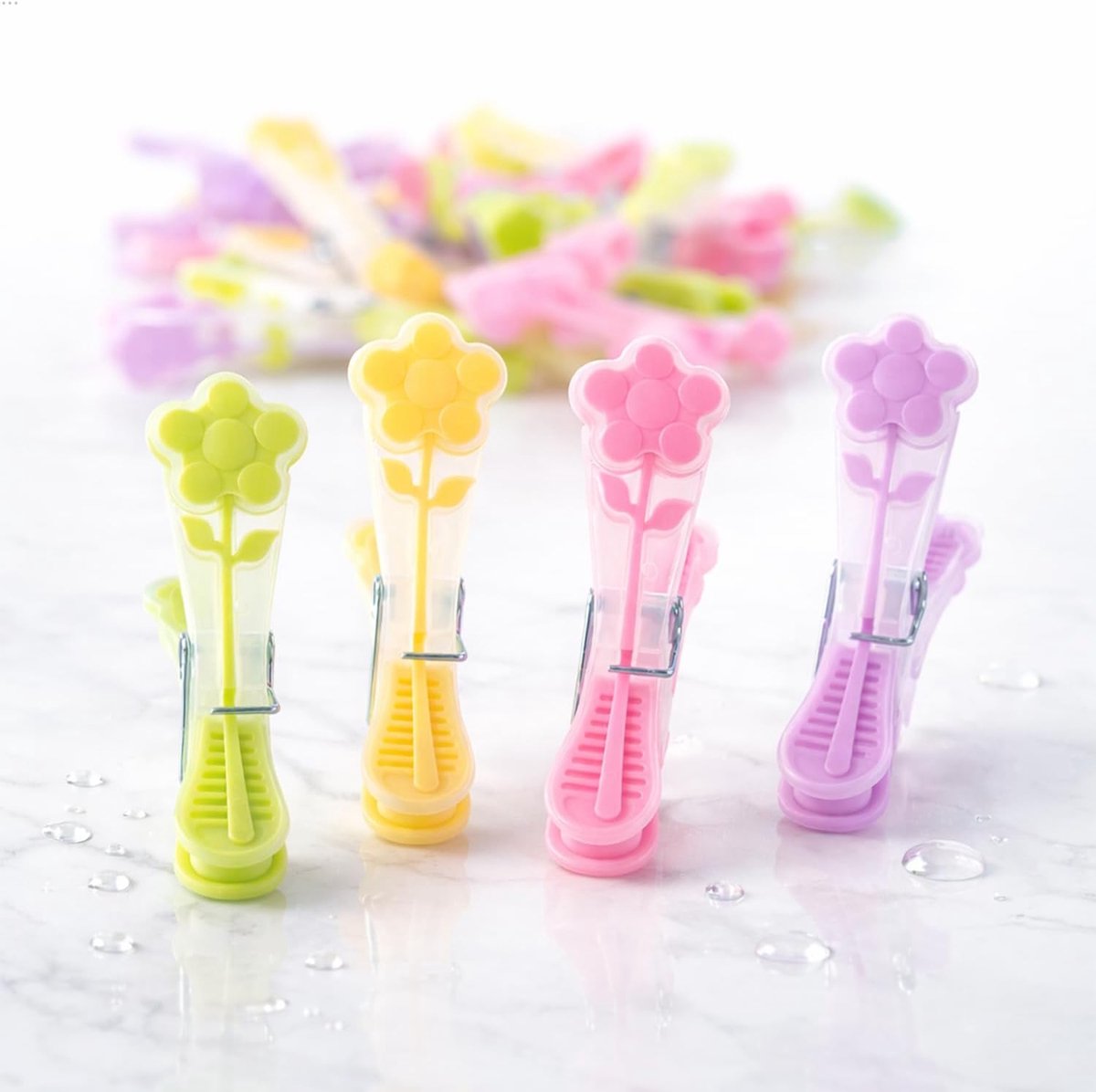 SnelShoppen - Set van 20 Retro Soft Grip Wasknijpers met Bloemenpatroon | Kleurige Klemmen voor Droogrek, Strijkplank, en Huishoudelijk Gebruik | Gesc