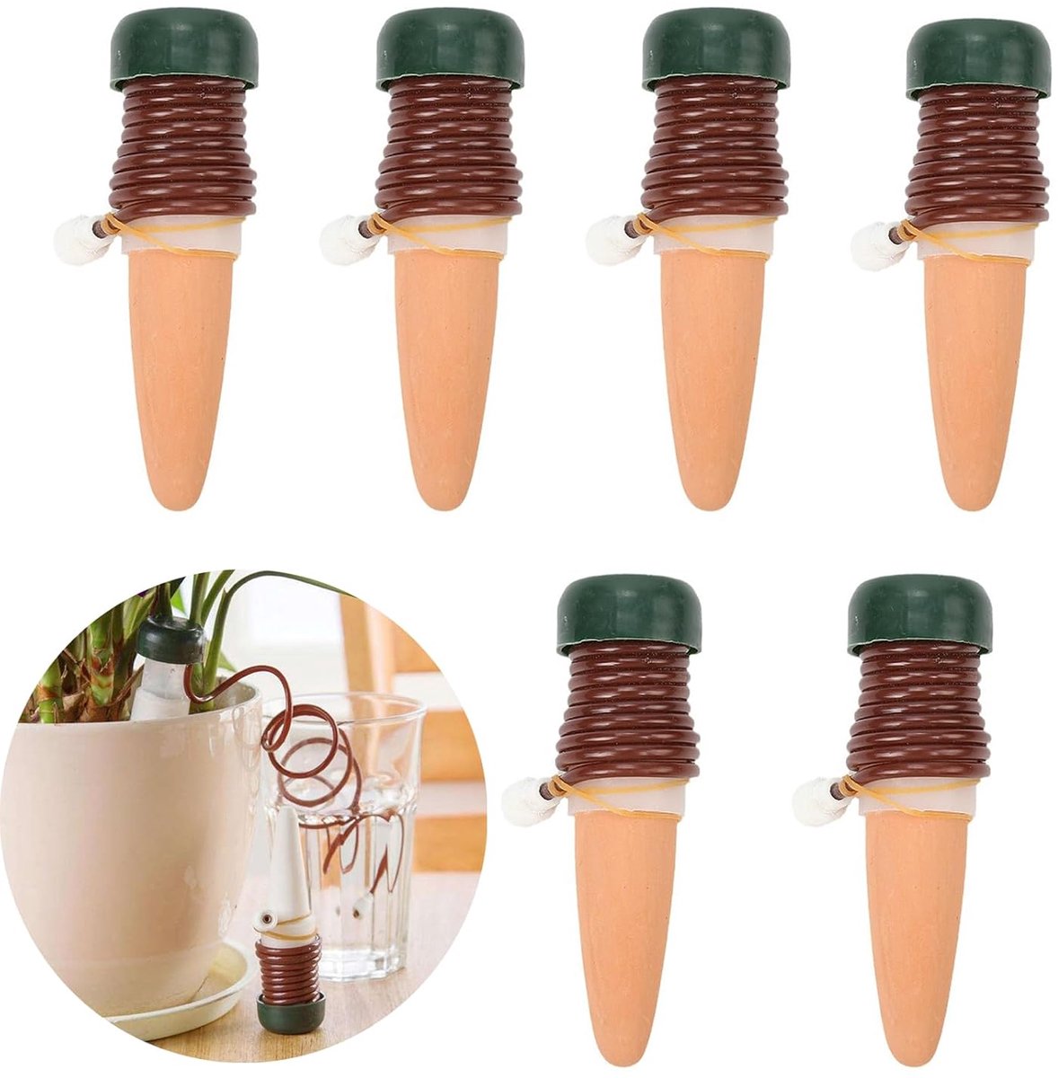 SnelShoppen - 6 Stuks Drip Irrigatie voor Vakantieplanten, Automatisch Wateringssysteem, Drupfles en Irrigatieconen voor Binnen- en Buitenplanten, Hoo