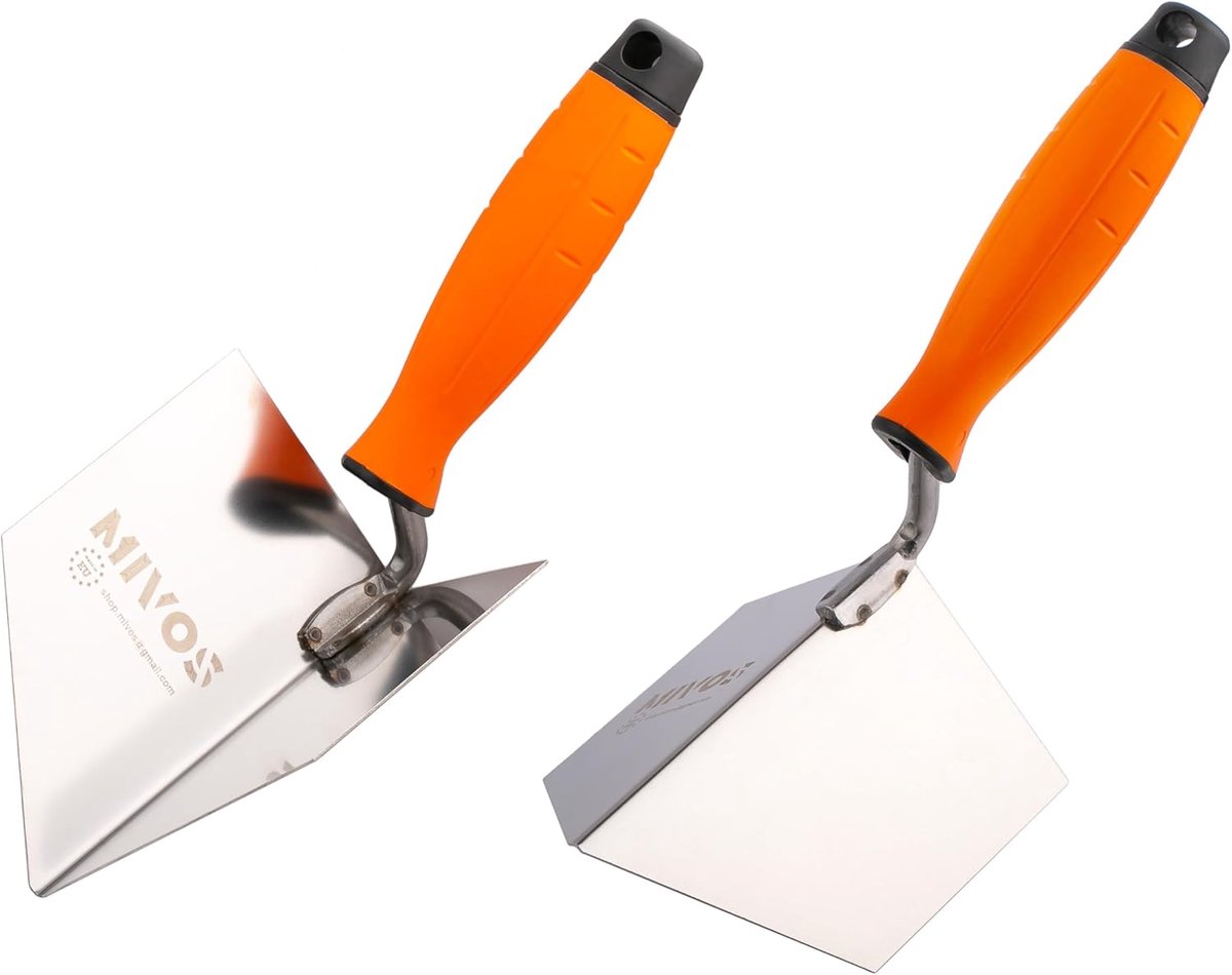 SnelShoppen - 2 x Hoekspaan RVS 125 x 75 mm - Binnen- en Buitenkant Spaan met Zachte Grip - Perfect voor Stucwerk en Beton - Hoekspatel voor Professio