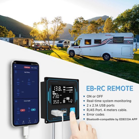 Zuivere Sinus Omvormer – Inverter – Stroomomvormer – 12V Naar 230V – 3500W Continu Vermogen – Bluetooth Afstandsbediening