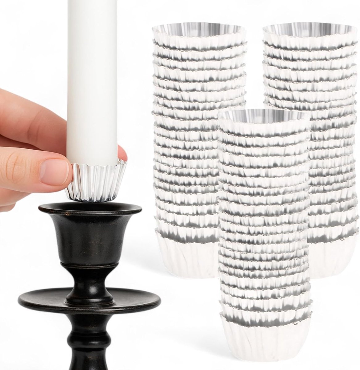 SnelShoppen - Candle Cups Kaarsenhouders Aluminium Zilver voor Stokkaarsen 2-2.5 cm, 120 Stuks, Bescherming tegen Wasresten, Voor Feest, Tuin, Keuken