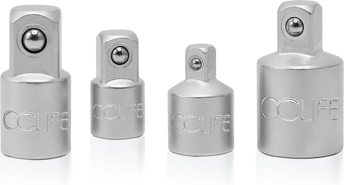SnelShoppen - 4-delige Steeksleutel Adapter Set - 1/2" naar 3/8", 3/8" naar 1/4", Hoogwaardige Chrome Vanadium Staal, Universeel voor Ratels en Moeren