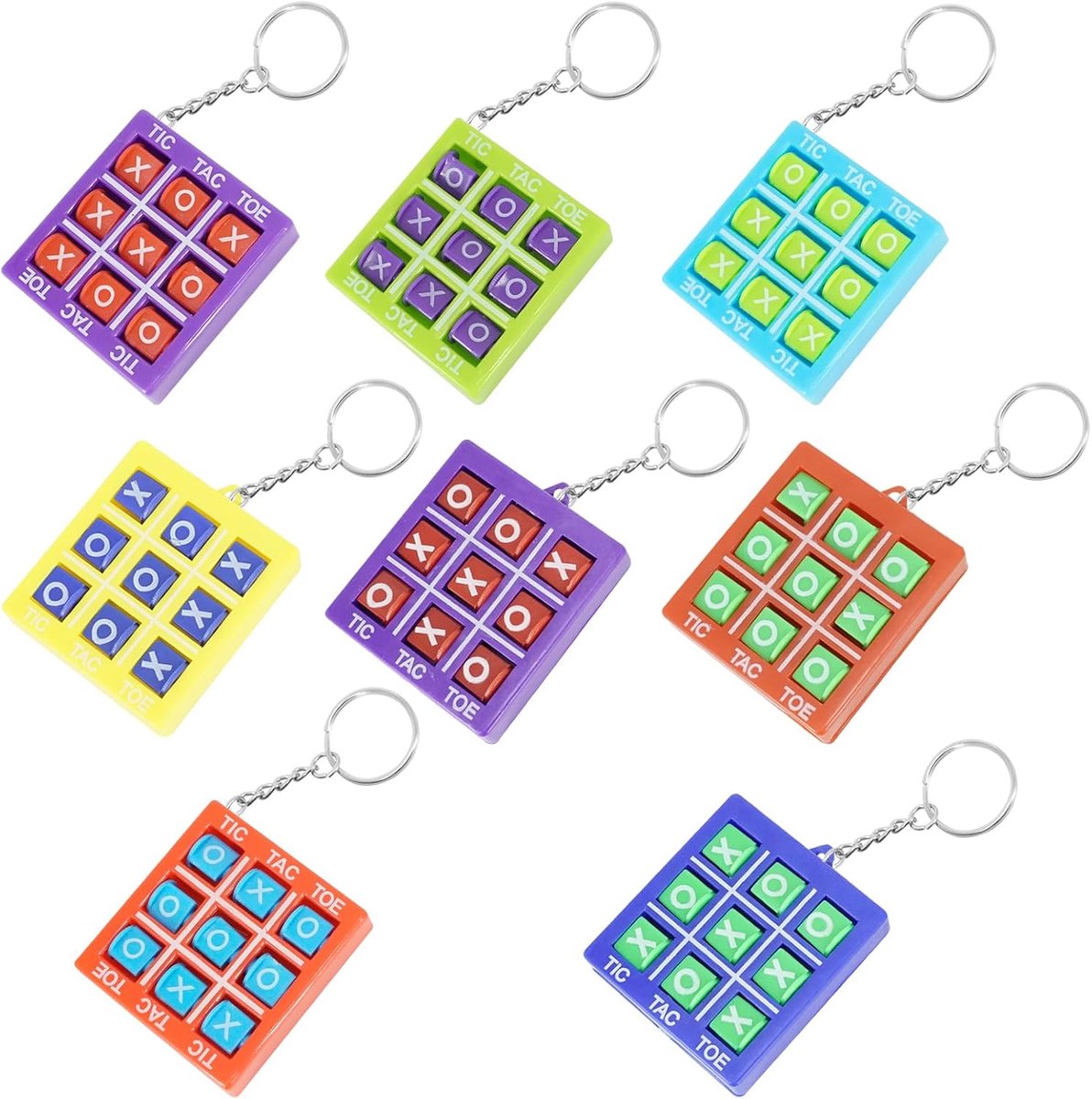 Thijox - 8 stuks Tic Tac Toe sleutelhangers voor kinderen, veelkleurige spelletjes voor rugzak, verjaardag, kinderverjaardag, jongens, meisjes, ABS, m