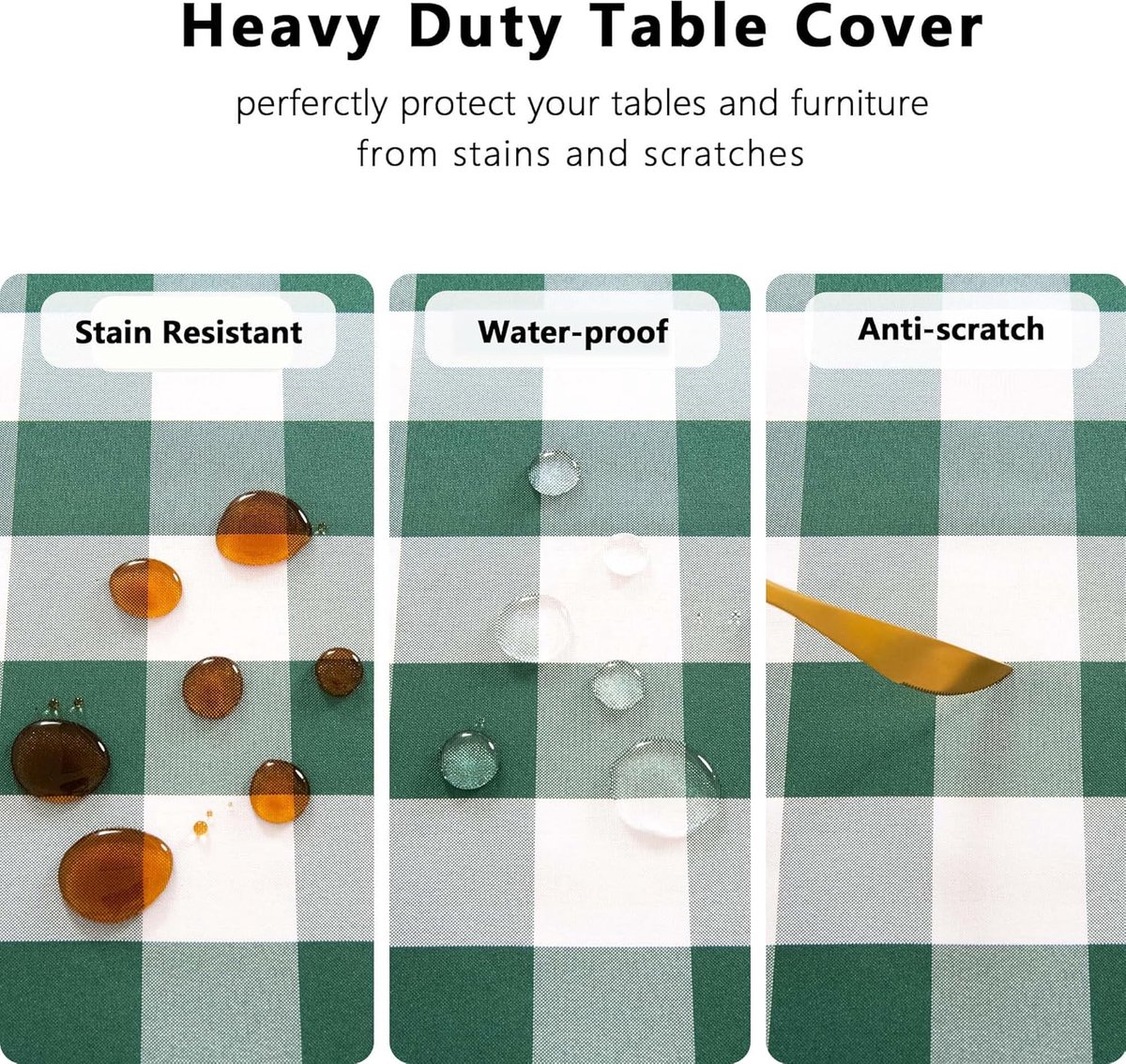 SnelShoppen - Tablecloth 140x240 cm, Groen Witte Ruit, Wasbaar, Waterdicht, Stain Protection, Perfect voor Feest, Tuin, Picknick, Kerst, Bruiloft, Bui