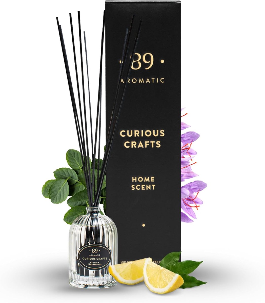 SnelShoppen - Luxe Geurstokjes Diffuser voor Thuis – Lemon & Saffron Geur met 7 Premium Sticks – Luchtverfrisser voor Badkamer, Woonkamer en Kantoor –