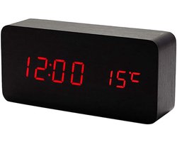 SnelShoppen - Houten Digitale Klok - Multifunctionele LED Alarm Klok met Tijd, Datum, Temperatuur Weergave en Stemcontrole voor Thuis of op Reis - AC1