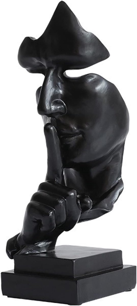 SnelShoppen - Silence is Golden Standbeeld, Abstracte Decoratieve Figuren voor de Woonkamer, Polyresin Sculptuur in Zwart, Modern Design, Perfect als