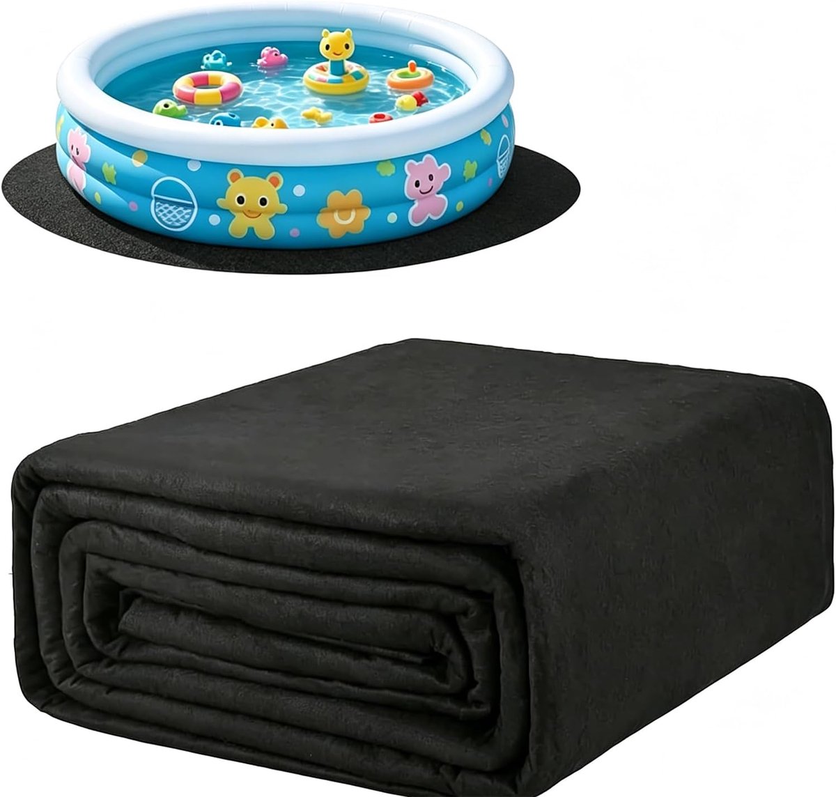 SnelShoppen - Ronde Zwembadfolie voor Buitenzwembad, Bodembescherming 3m, Polyester Zwembadmat, Zwart, Geschikt voor Gras en Beton, Voorkomt Perforati