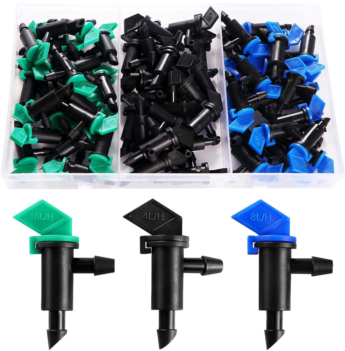 SnelShoppen - 60Pcs Drip Irrigation Drippers 1GPH 2GPH 4GPH voor Tuin, Emitter Sprinkler, Irrigatie Vlaggen, Hoogwaardige Kunststof, Duurzaam en Corro