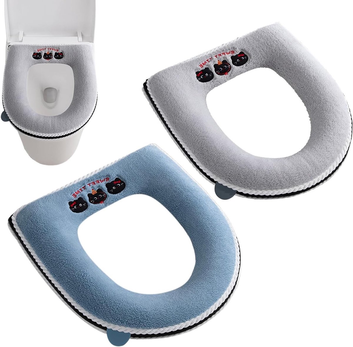 Zachte Wasbare Toiletbril Covers, Set van 2 Met Rits en Handgreep, Warm en Dikker, Geschikt voor Ovalen en Ronde Toiletten, Comfortabele Toiletmatten