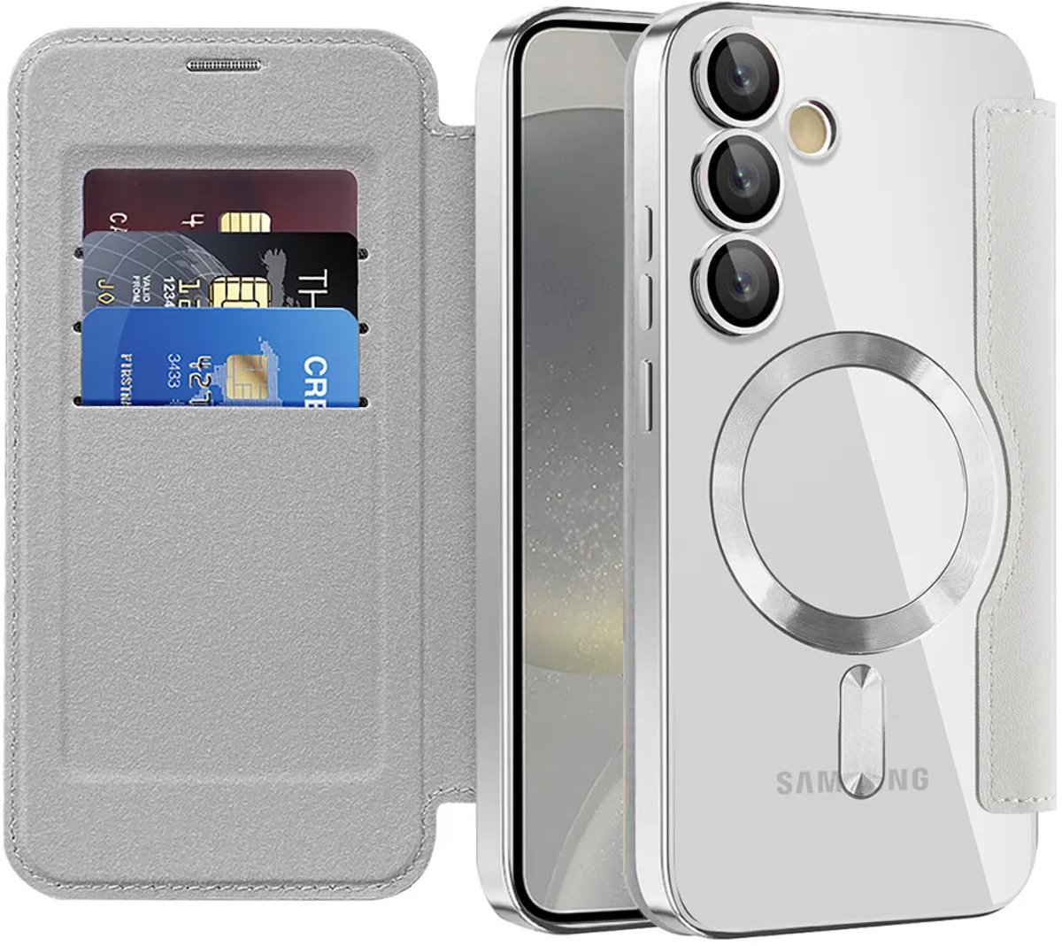 Hoesje geschikt voor Samsung Galaxy S24 - Techsuit SmartMag Book Wallet Case - Geschikt voor MagSafe - Grijs