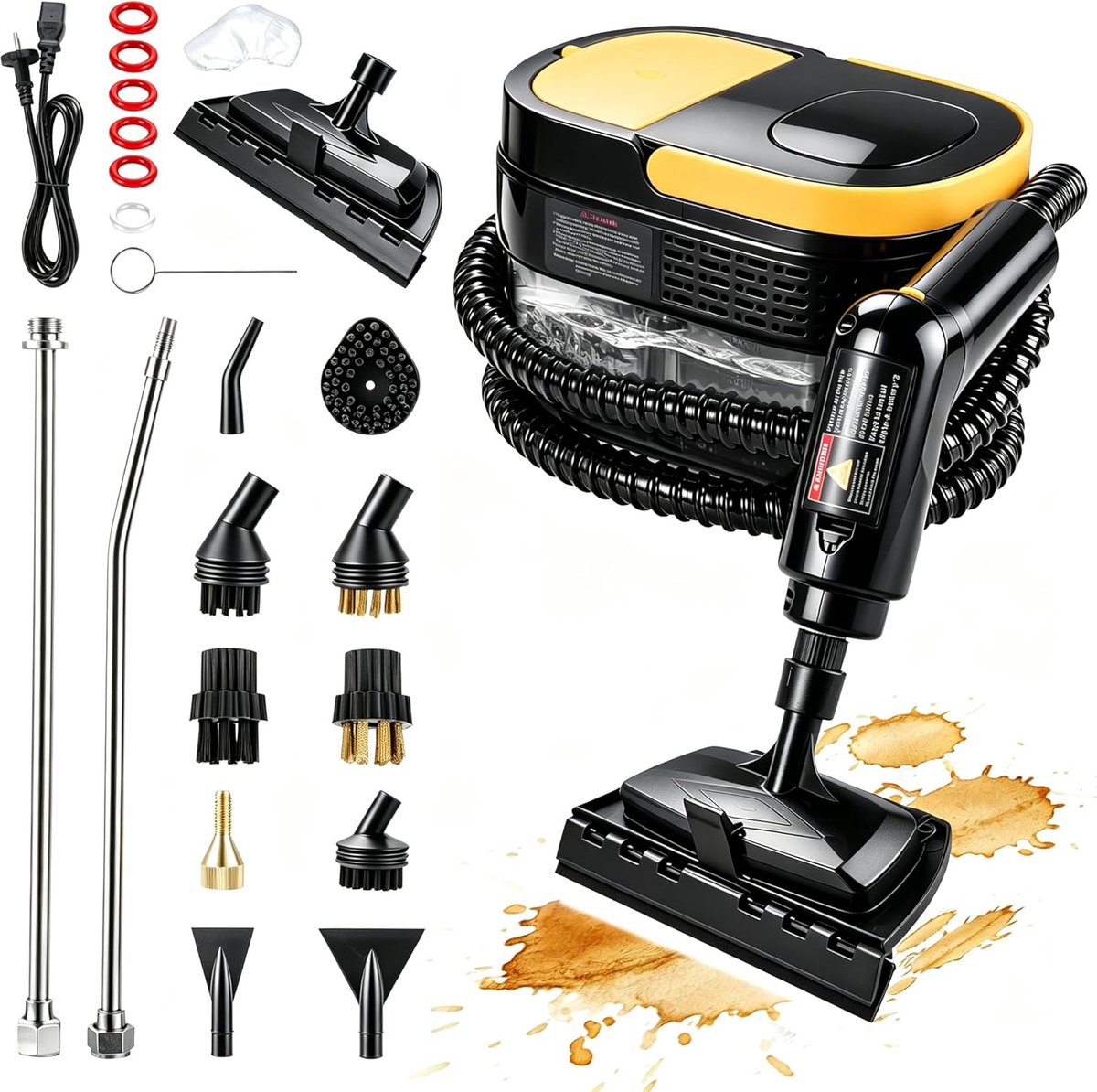 SnelShoppen - Steam Cleaner Handapparaat 2500W met 14 Accessoires, Multifunctionele Stoomreiniger voor Alle Vloeren, Raam, Bank, Voegen, 1600ml Tank,