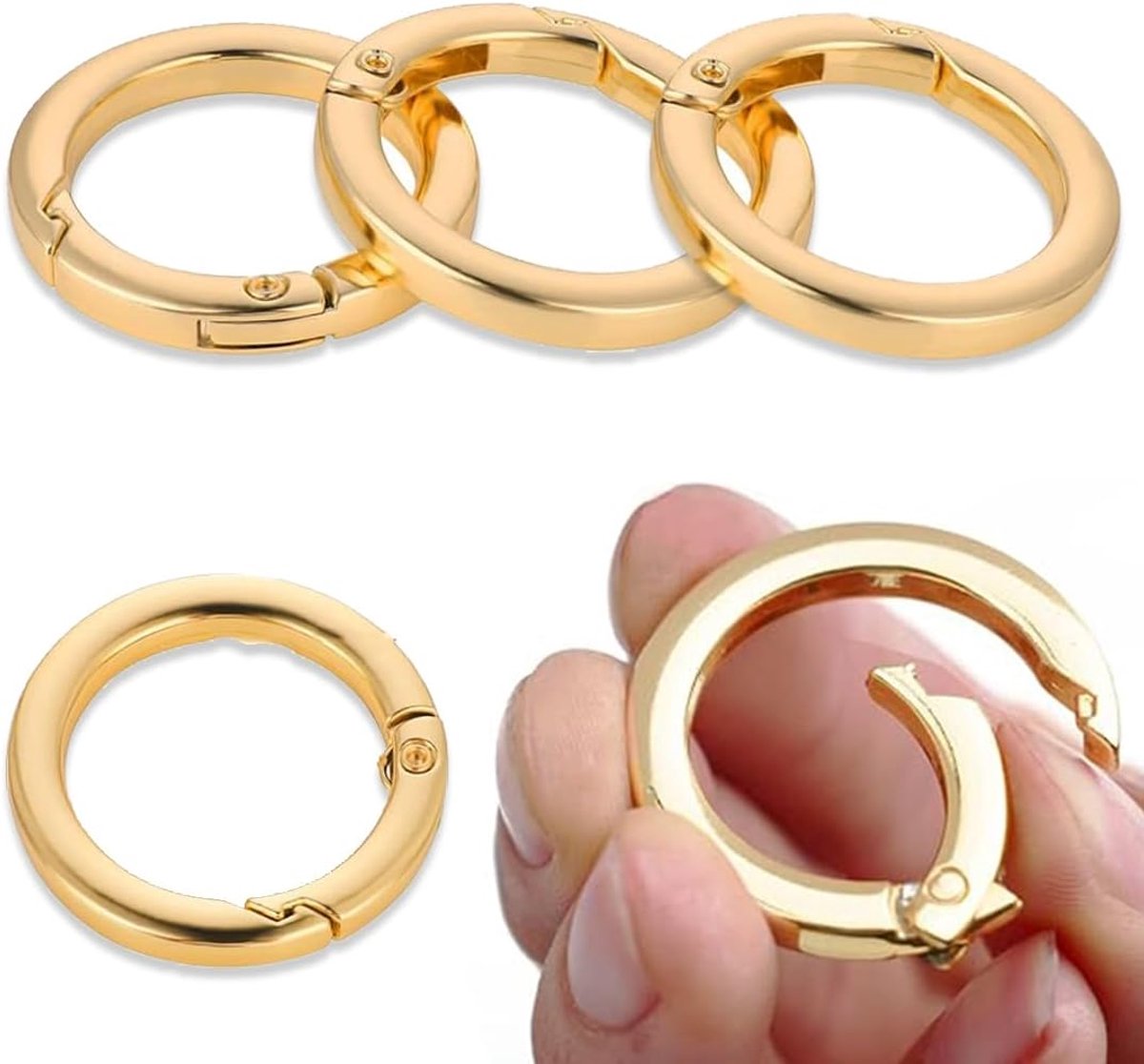 SnelShoppen - Pack van 4 Gouden Carabiner Haken O-Ring Sleutelhanger Metalen Snap Clips 2.5 cm Binnen Diameter Voor Rugzak, Sleutels, DIY Projecten