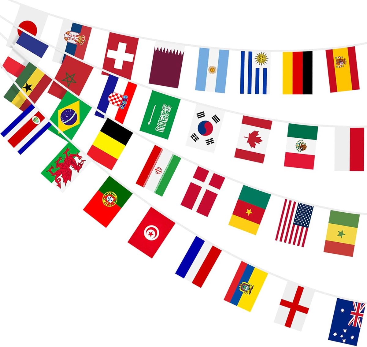 SnelShoppen - Wereldkampioenschap 2022 Vlaggenlijn 12m - Dubbelzijdige Stoffen Bunting Banner met 32 Voetbalteam Vlaggen voor Feestdecoraties