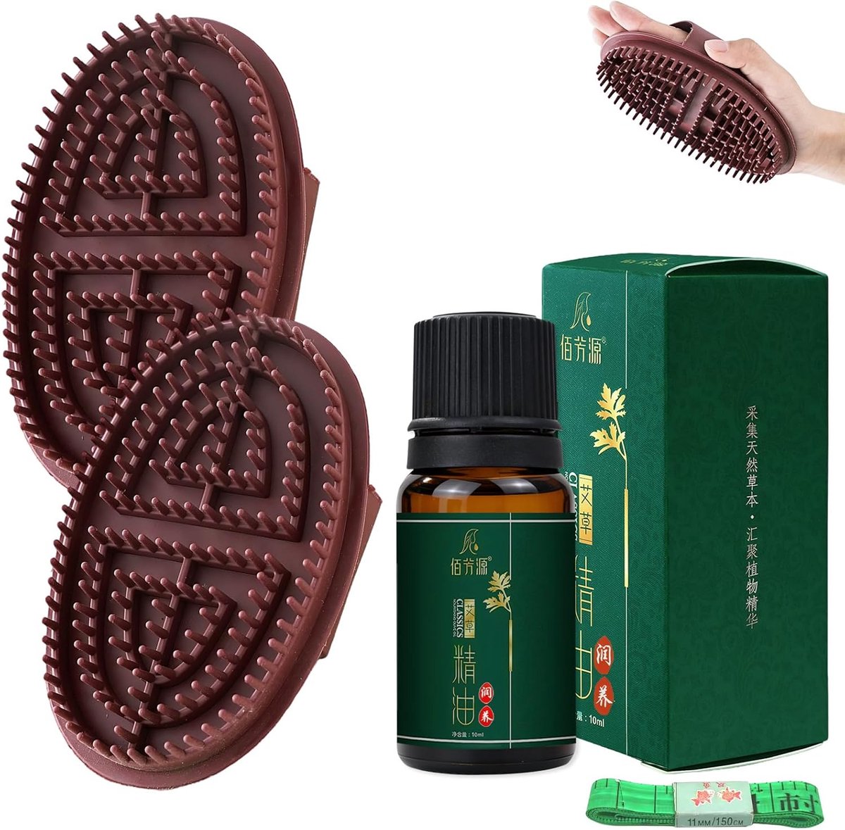SnelShoppen - Massageborstel Set met 10ml Essentiële Olie en 1,5m Meetlint - Ergonomische Hand Scrubber voor Ontspanning, Bloedcirculatie, voor Lichaa
