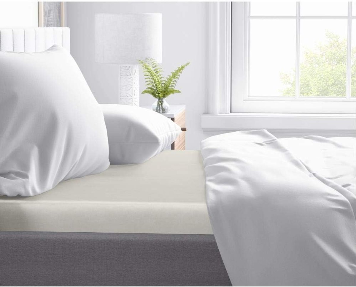 SnelShoppen - Fitted Sheet Topper 100% Katoen-Satijn, Zijdezacht en Kreukvrij, Perfecte Pasvorm voor Standaard Toppers 10-12cm, Wit, Eenpersoons 90x20