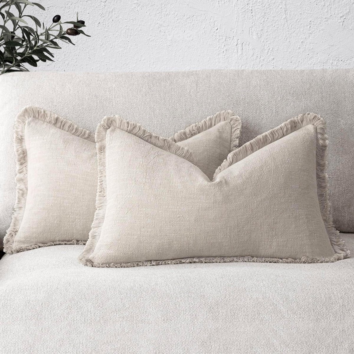 SnelShoppen - Set van 2 Decoratieve Lumbar Kussenslopen met Franje, Bohemian Farmhouse Style, Linnen en Katoen, 30x50 cm, Gezellige Accent Kussens voo