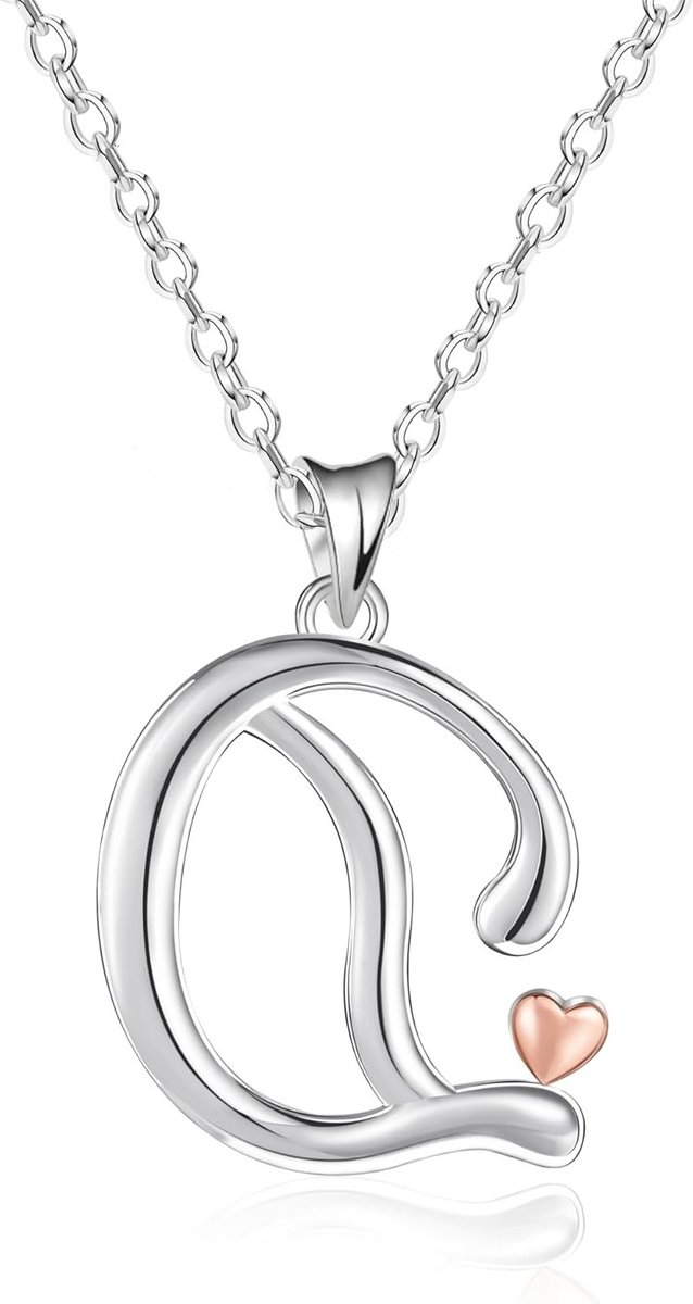 Elegante 925 Sterling Zilveren Ketting voor Vrouwen met Initiaal en Roze Gouden Hart, Perfecte Sieraad Cadeaus voor Moeder, Zuster en Vrouw