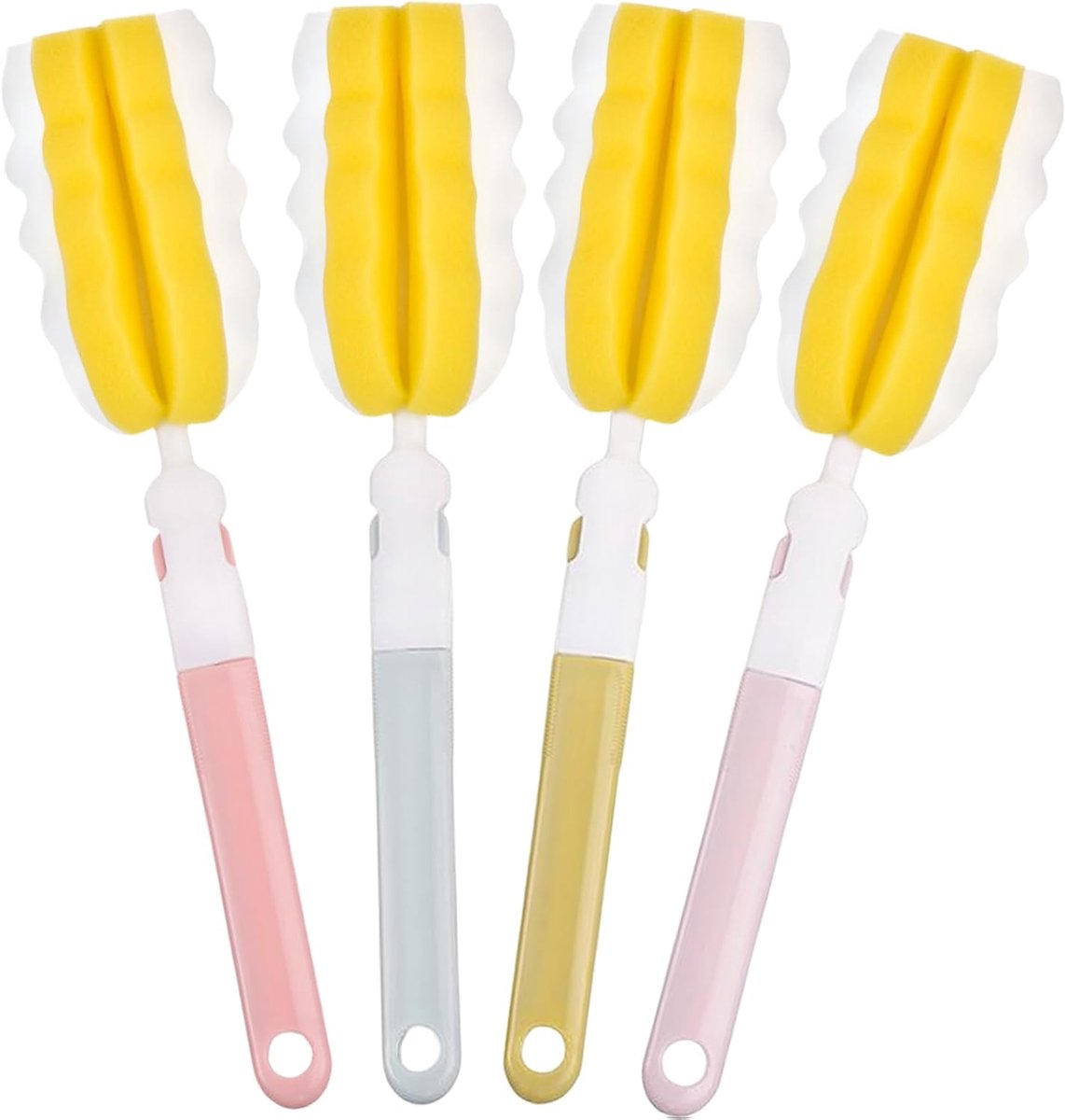 SnelShoppen - 4x Lange Handle Spons Flesborstel, Multifunctionele Cup Cleaner, Verwijderbare Handgreep, Voor Babyflessen, Keuken, Dishes, Glazen Mokke