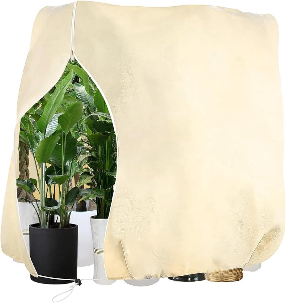 SnelShoppen - Plant Protectie Winter 200 x 240 cm, Ademend 80 g/m² Winterbescherming voor Potplanten met Rits en Trekkoord, Bescherming voor Bomen en