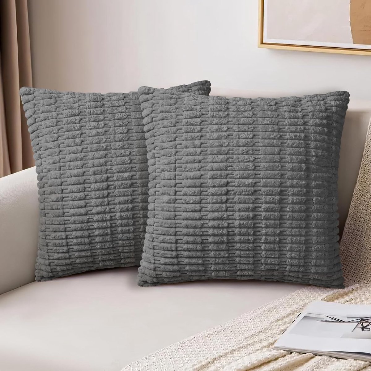 SnelShoppen - Set van 2 Super Zachte Corduroy Kussenhoezen 40x40 cm Donkergrijs, Decoratieve Modern Kussenhoezen voor Woonkamer, Sofa en Herfstdecorat