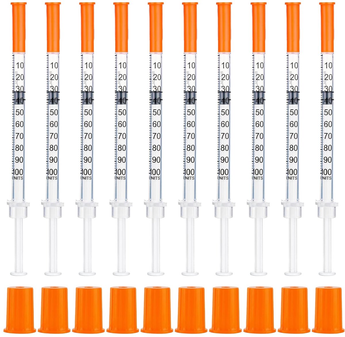 SnelShoppen - 10 Stuks Doseerspuiten 1ml - Transparante Plastic Spuiten met Oranje Beschermkap - Hygiënisch Individueel Verpakt - Perfect voor Laborat
