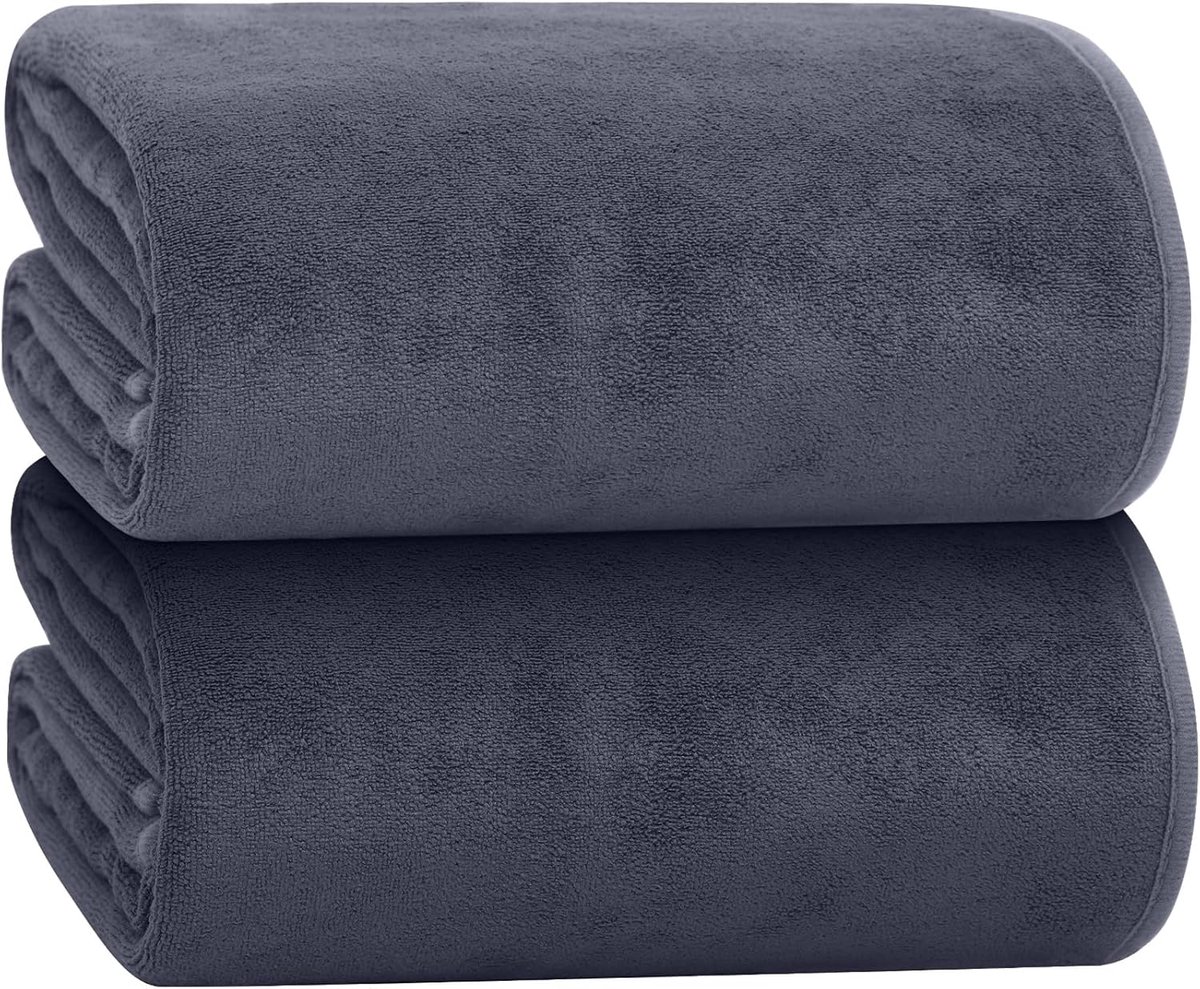 SnelShoppen - Badhanddoek groot set van 2, 140 x 70 cm, zachte microvezel-katoen, absorberende saunahanddoeken met ophanglus voor zwembad, sportschool
