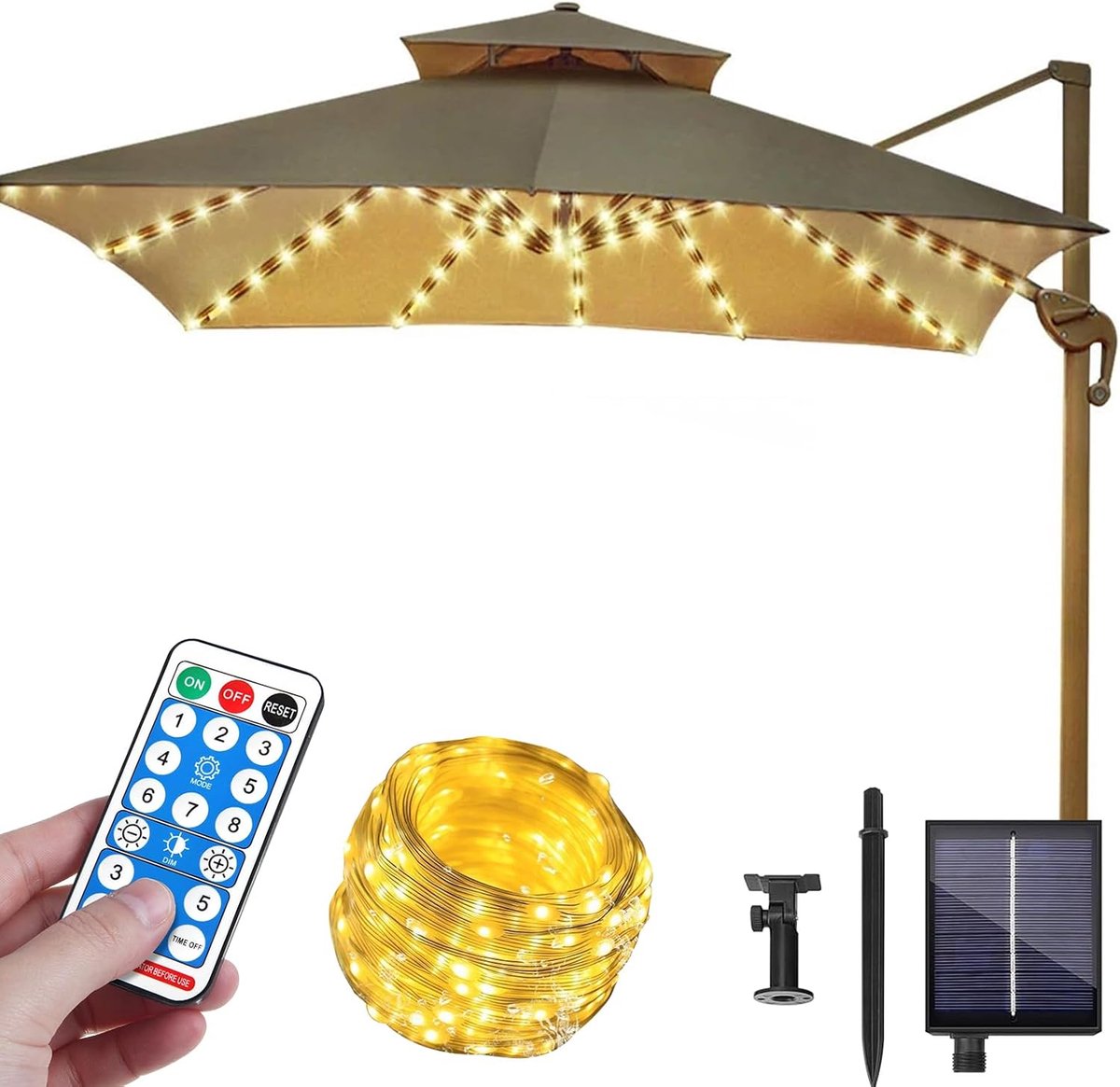 SnelShoppen - 104 LED Solar Fairy Lights met Afstandsbediening - 8 Verlichtingsmodi - Waterdichte Tuinverlichting voor Camping, Tent & Parasol Decorat