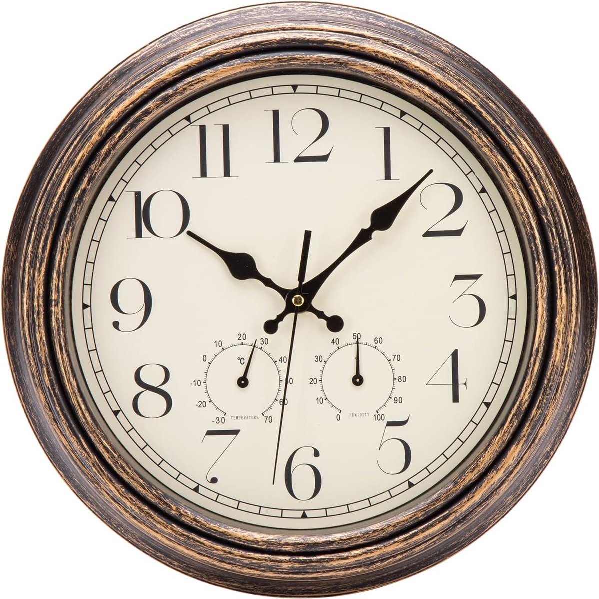 SnelShoppen - Wandklok met Thermometer en Hygrometer - Vintage Romeinse Cijfers - 30 cm Quartz - Stil en Makkelijk Afleesbaar - Perfect voor Woonkamer
