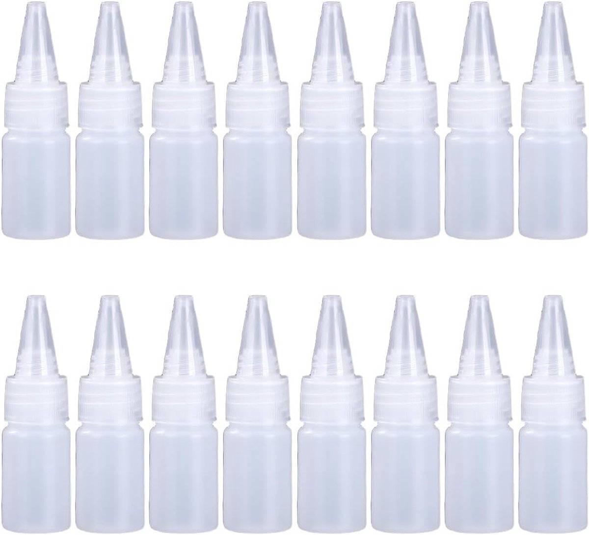 SnelShoppen - 16 Stuks 10ml Plastic Flexibele Flessen, Herbruikbare Squeeze Flesjes met Dop, Ideaal voor Reizen, Keuken, Camping en Kinderfeestjes