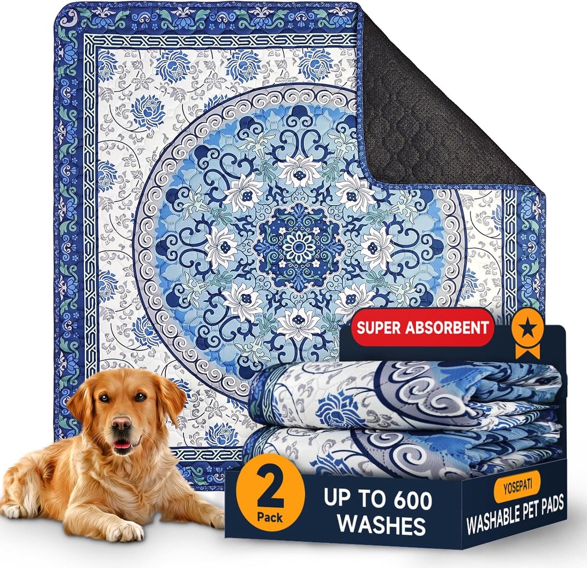 SnelShoppen - Wasbare Puppy Pads 2-Pack 60x45 cm - Super Absorberend, Sneldrogend en Waterdicht Dog Training Pads voor Puppies, Non-Slip Katoenen Matt