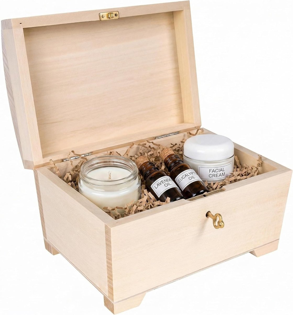 SnelShoppen - Grote Sluitbare Houten Sieradenbox | 20 x 14,5 x 11,7 cm | Met Deksel | Luxe Lock Kist met Scharnier | Sleutel Inclusief | Perfect voor