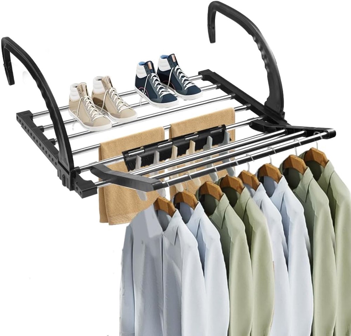 SnelShoppen - Balkon Droogrek Vouwbaar 50 cm - RVS Kledingrek voor Binnen en Buiten - Sterk, Corrosiebestendig en Temperatuurbestendig - Zwart - Ideaa