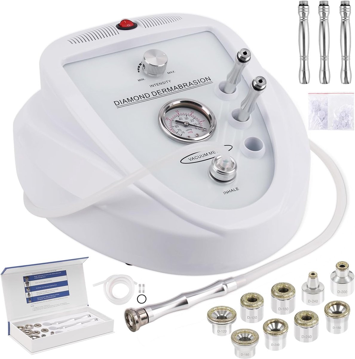 SnelShoppen - Professionele Microdermabrasion Machine met 3 Diamond Staven en 9 Tips, Maximale Zuigkracht 65-68cmHg, Voor Salon en Thuisgebruik