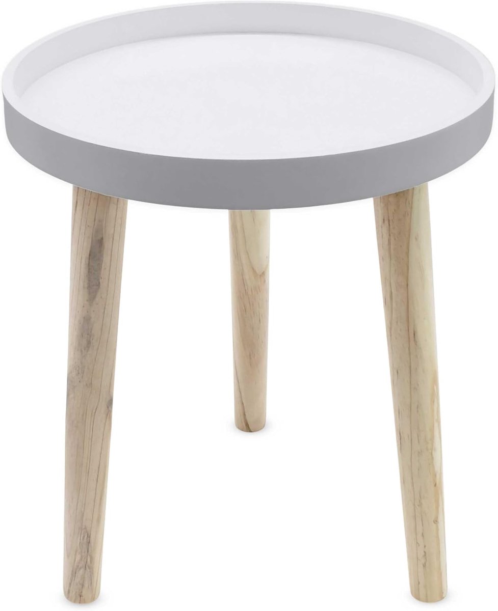 SnelShoppen - Decoratieve Houten Bijzettafel, Klein, 36 x 30 cm, Wit Gelakt, Multifunctionele Tafel voor Woonkamer, Slaapkamer, Tuin en Feest