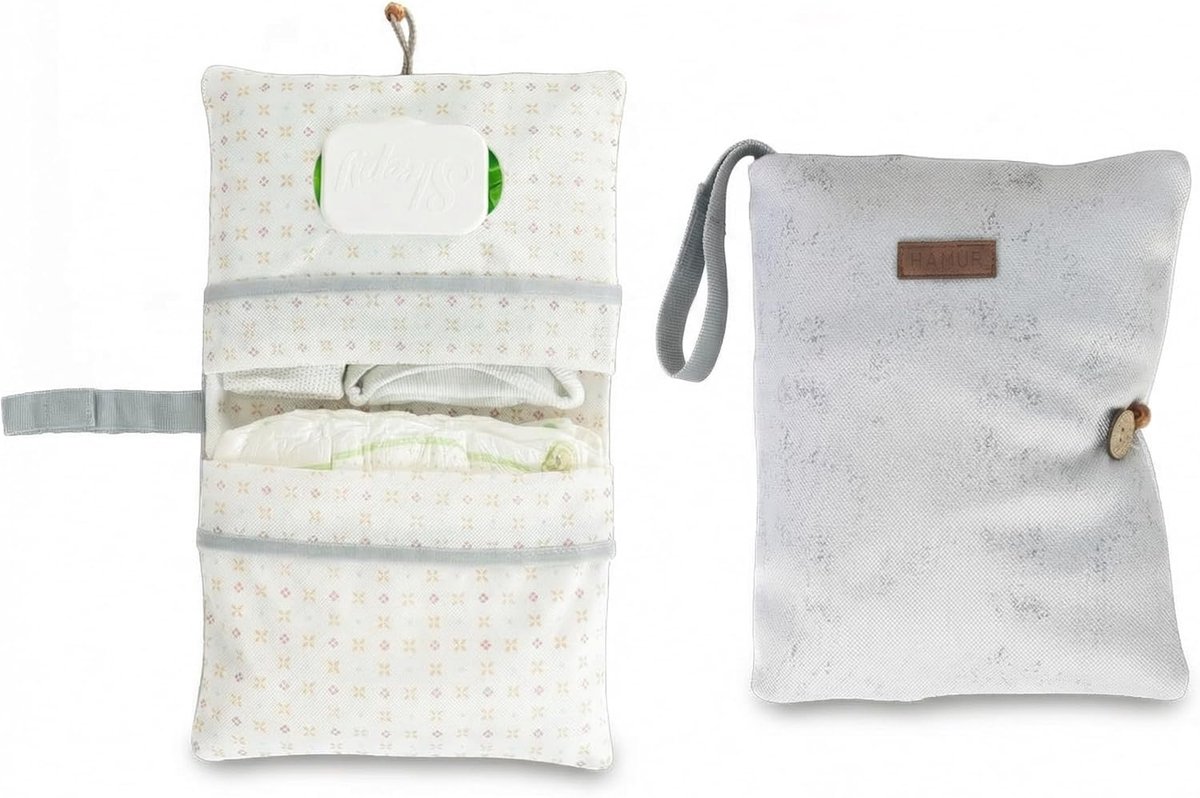 SnelShoppen - Luiertas Organizer en Cosmeticatas 2-in-1 - Compacte Baby Organizer voor Onderweg - Effen Grijs, Veel Opbergruimte voor Luiers, Doeken,