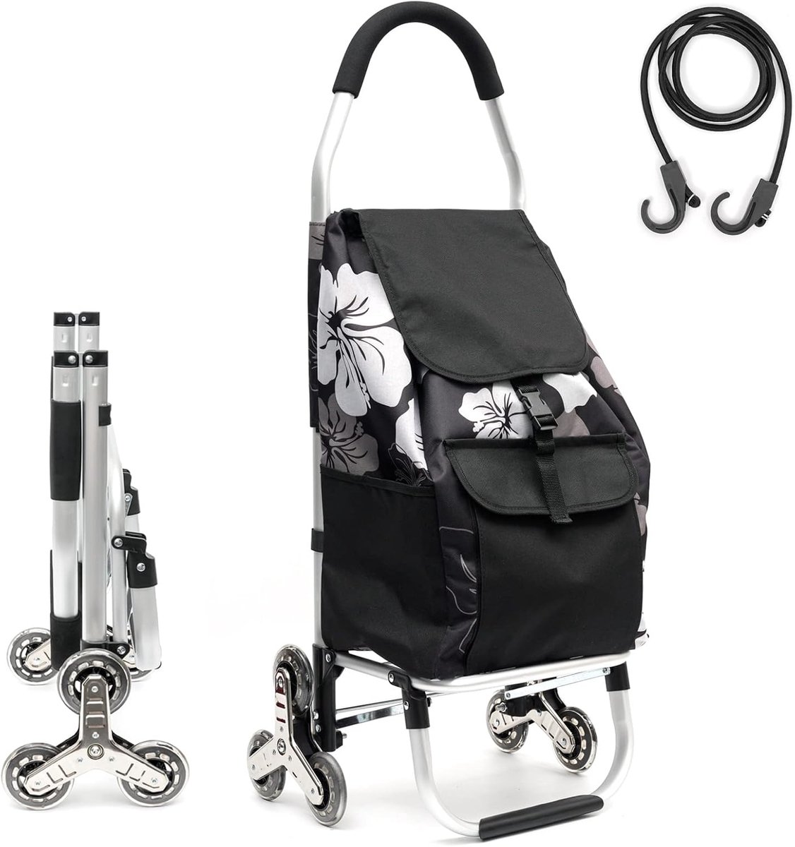 SnelShoppen - Vouwbare Winkelwagen met Aluminium Frame, Afneembare Waterdichte Canvas Tas, 6-Wiel Design, Tot 50kg, Perfect voor Boodschappen, Tuin en
