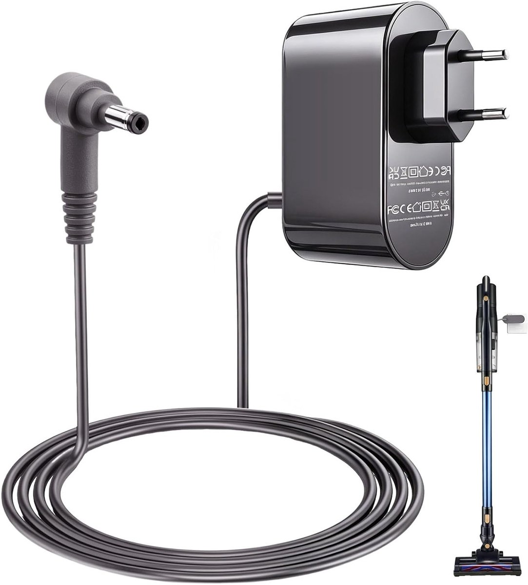 30,45 V 1,1 A voeding voor draadloze stofzuiger, compatibel met Dyson V10 V11 V12 V15 en meer, 1,8 m kabel, ideaal voor efficiënt opladen