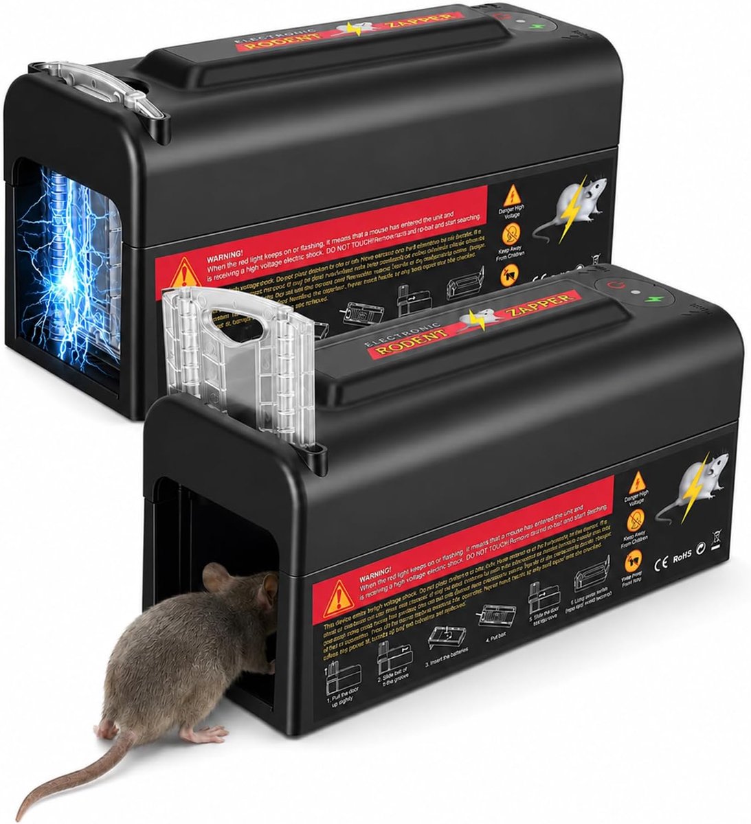 SnelShoppen - 2 Stuks Elektrische Rattenval met Hoogspanningssensor (6-9 kV) - Pijnloos en Veilig voor Knaagdieren - Ideaal voor Thuis, Keuken en Rest