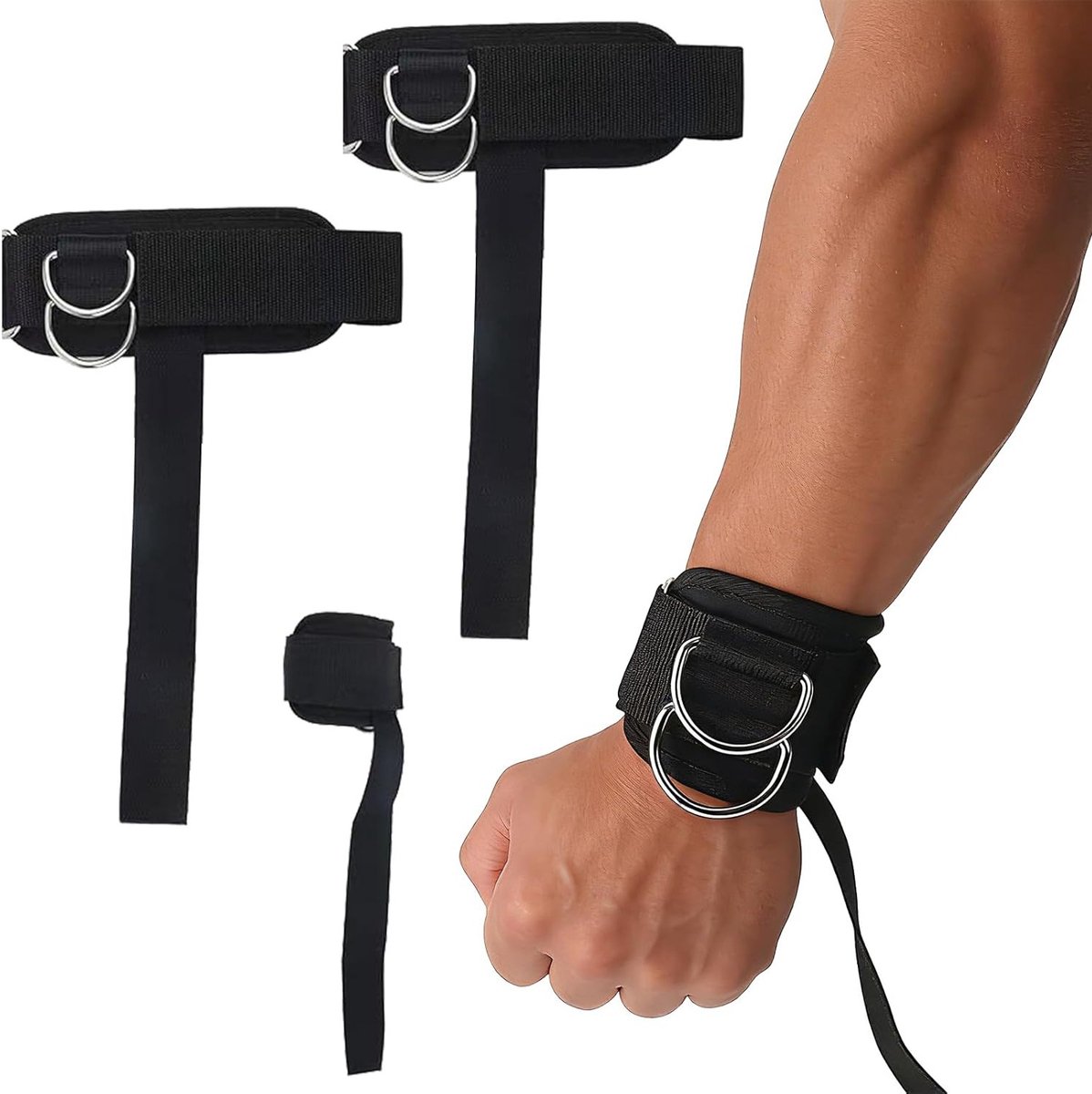 Verstelbare polsbanden voor gewichtheffen, gewichthefriem met D-ringen en kruisbanden voor kabeltraining en bodybuilding (2-pack)