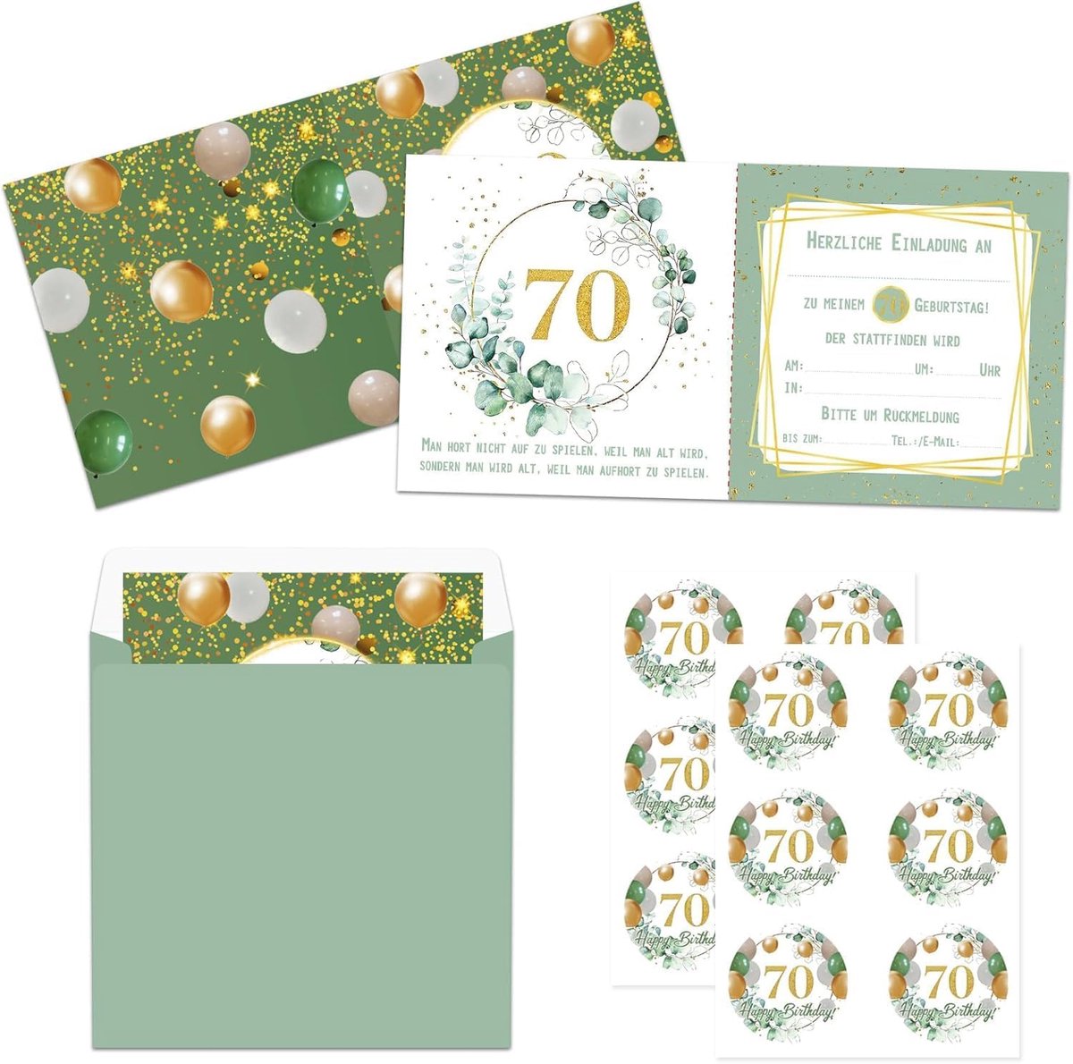SnelShoppen - 12 Eucalyptus Uitnodigingskaarten 70e Verjaardag met Enveloppen en Stickers | Luxe Verjaardagsuitnodigingen voor Feestelijke Gelegenhede