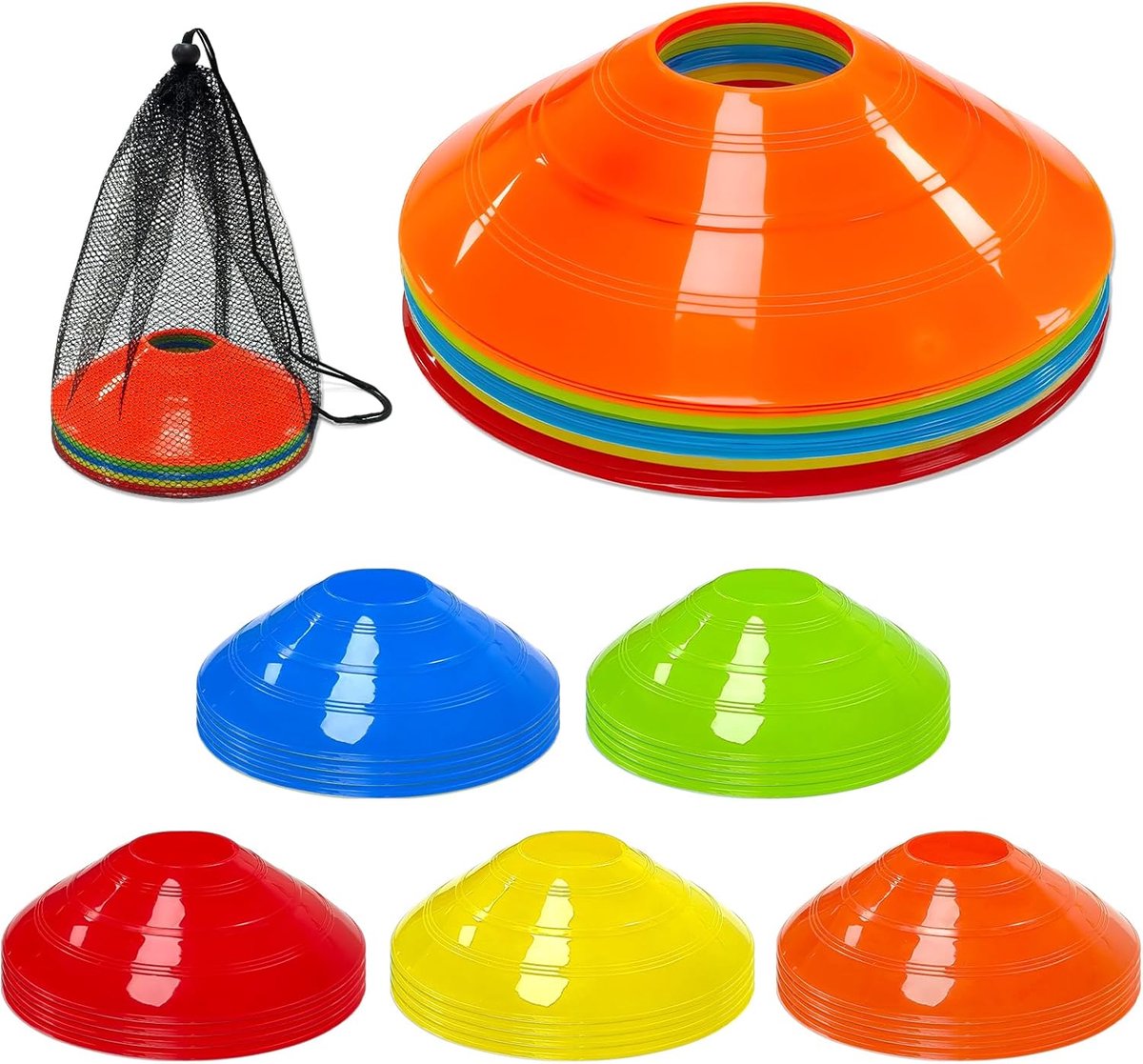 SnelShoppen - Football Training Cone met Mesh Pocket - Ideaal voor Veldmarkering en Training - Voetbal, Basketbal, Atletiek - 2 Stuks - Kleur: Multifu