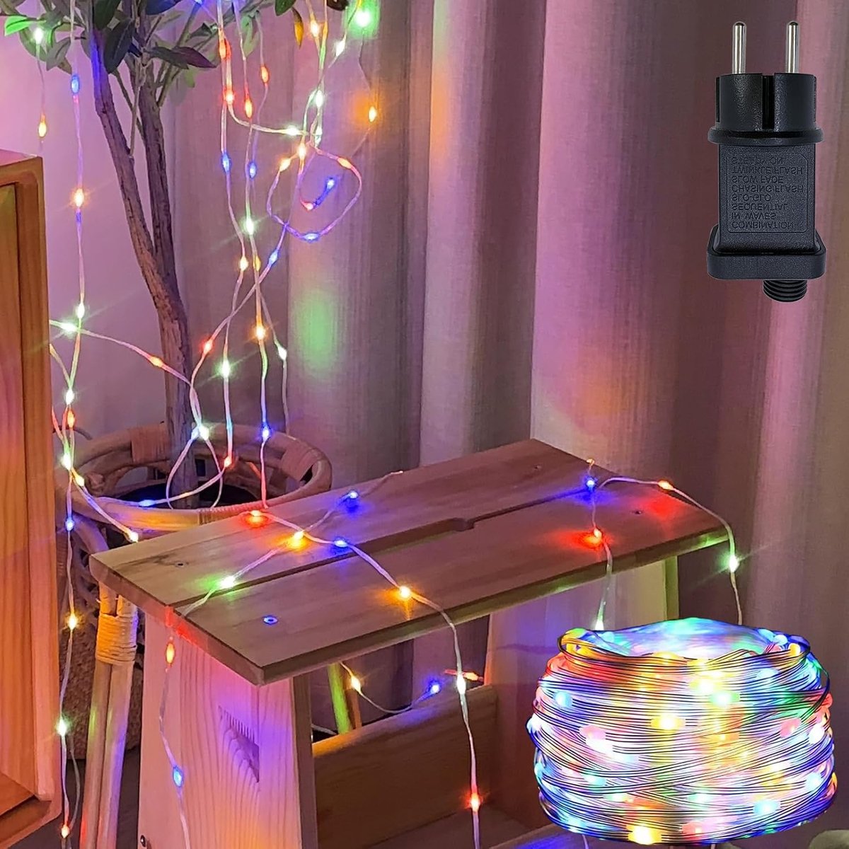 SnelShoppen - Outdoor Fairy Lights 20m 200 LED Kleurige Verlichting 8 Modes Binnen Buiten met Stekker Timer Geheugenfunctie IP67 Waterdicht LED Lichts