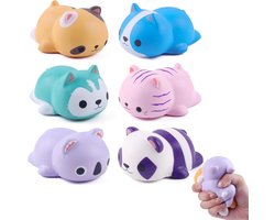 SnelShoppen - 6-delige Squishies Set voor Kinderen en Volwassenen - Zachte Dierenthema Stress Relief Speelgoed - Koala, Panda, Kat en Hond - Perfect v