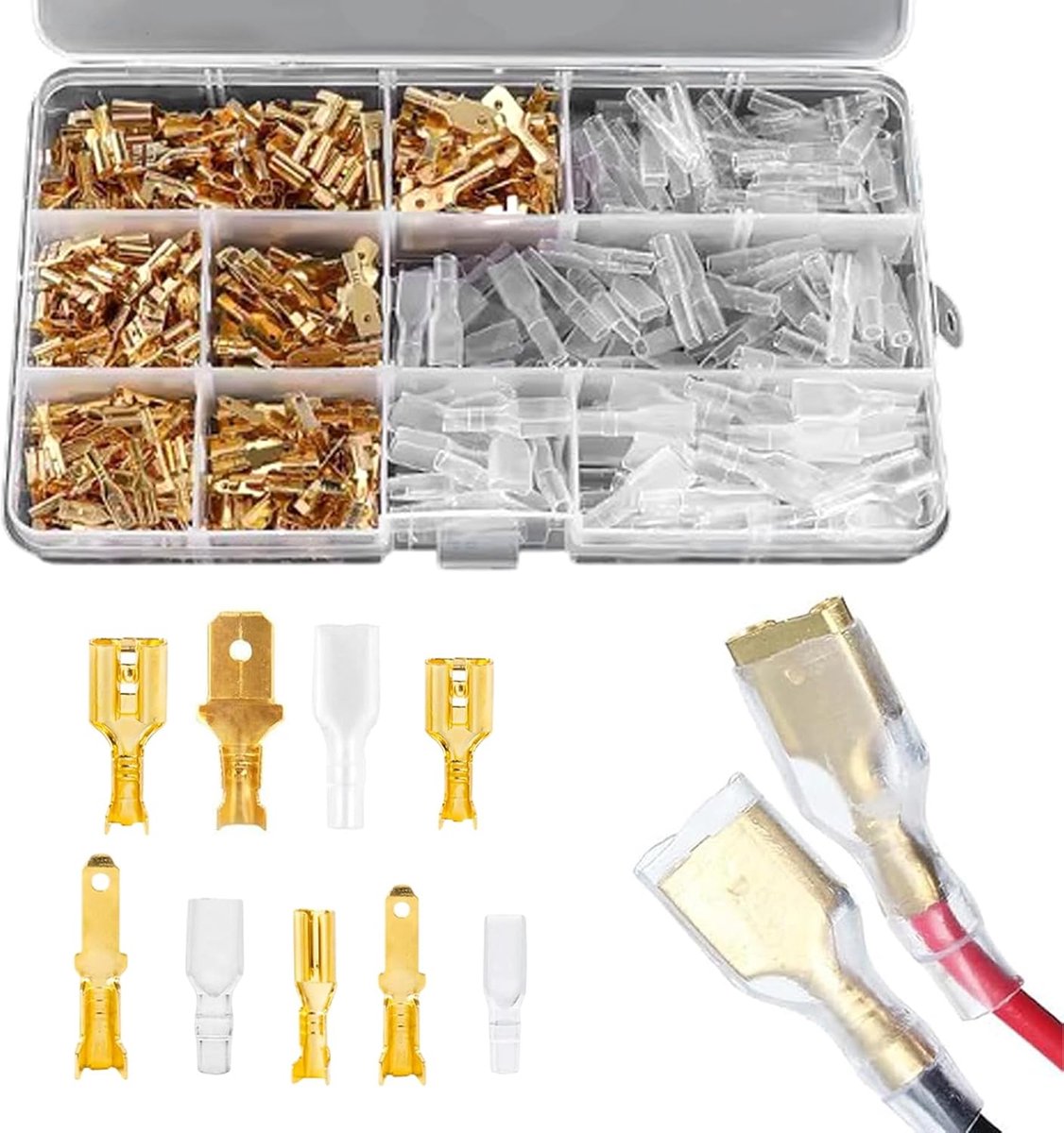 SnelShoppen - 315Pcs Kabelschoenen Set met Platte Stekkers, 2.8mm/4.8mm/6.3mm, Inclusief Isolatiesleeves en Connectoren voor Audio en Speakers
