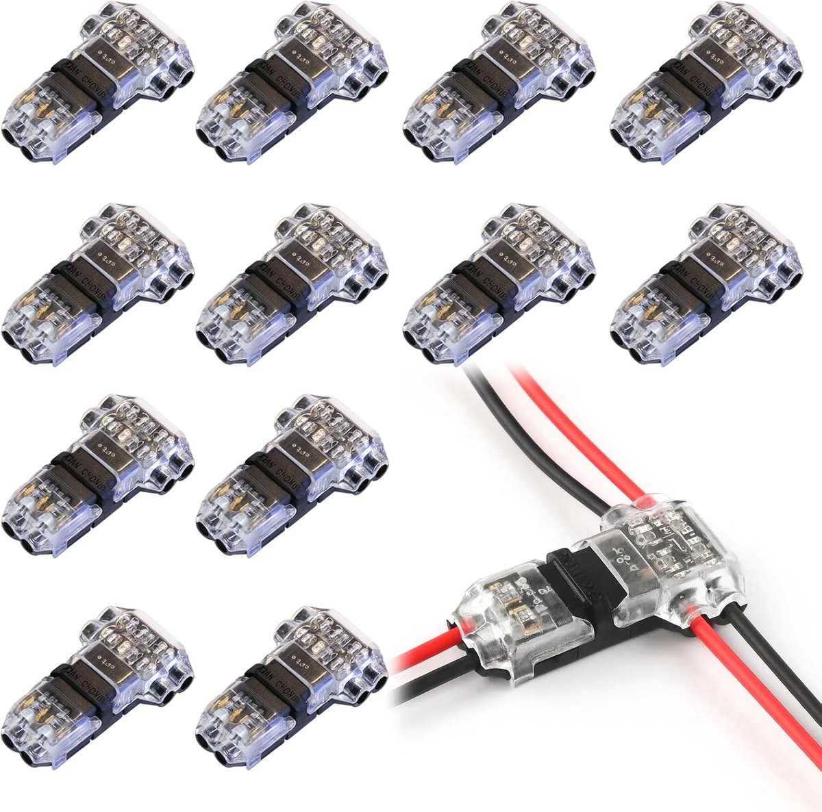 SnelShoppen - Pack van 12 Waterdichte Elektrische Connectoren, 3-Weg 2-Pin T-Haak voor Auto, LED Verlichting, 20/22 AWG