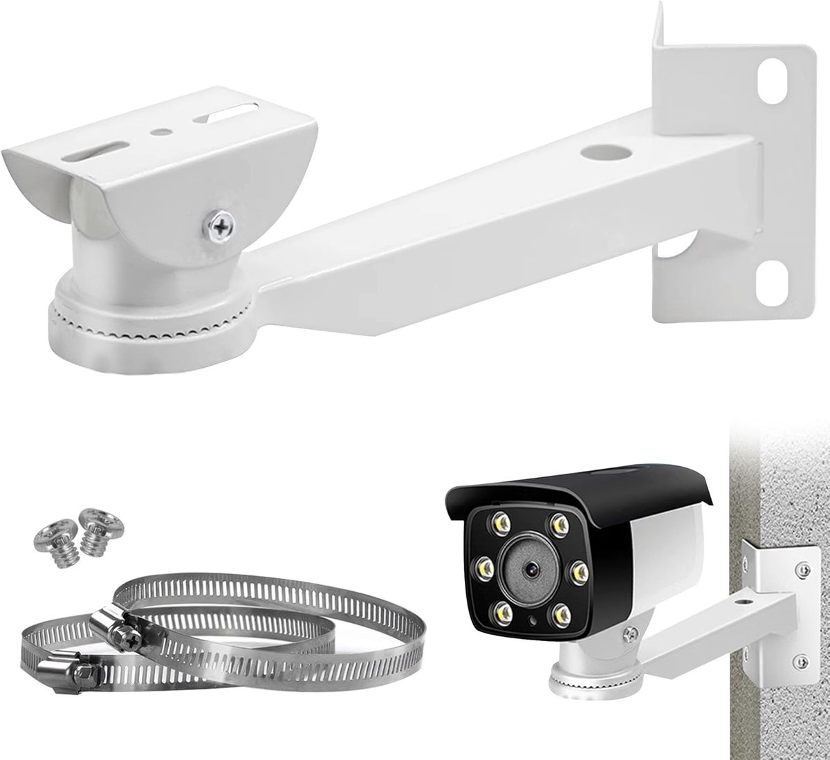 SnelShoppen - Master Holder, Bewakingscamera Houder, Metaal Montage, Hoekhouder met 2 Verstelbare Lussen, Verticale Stanghouder voor CCTV Camera's, Zo