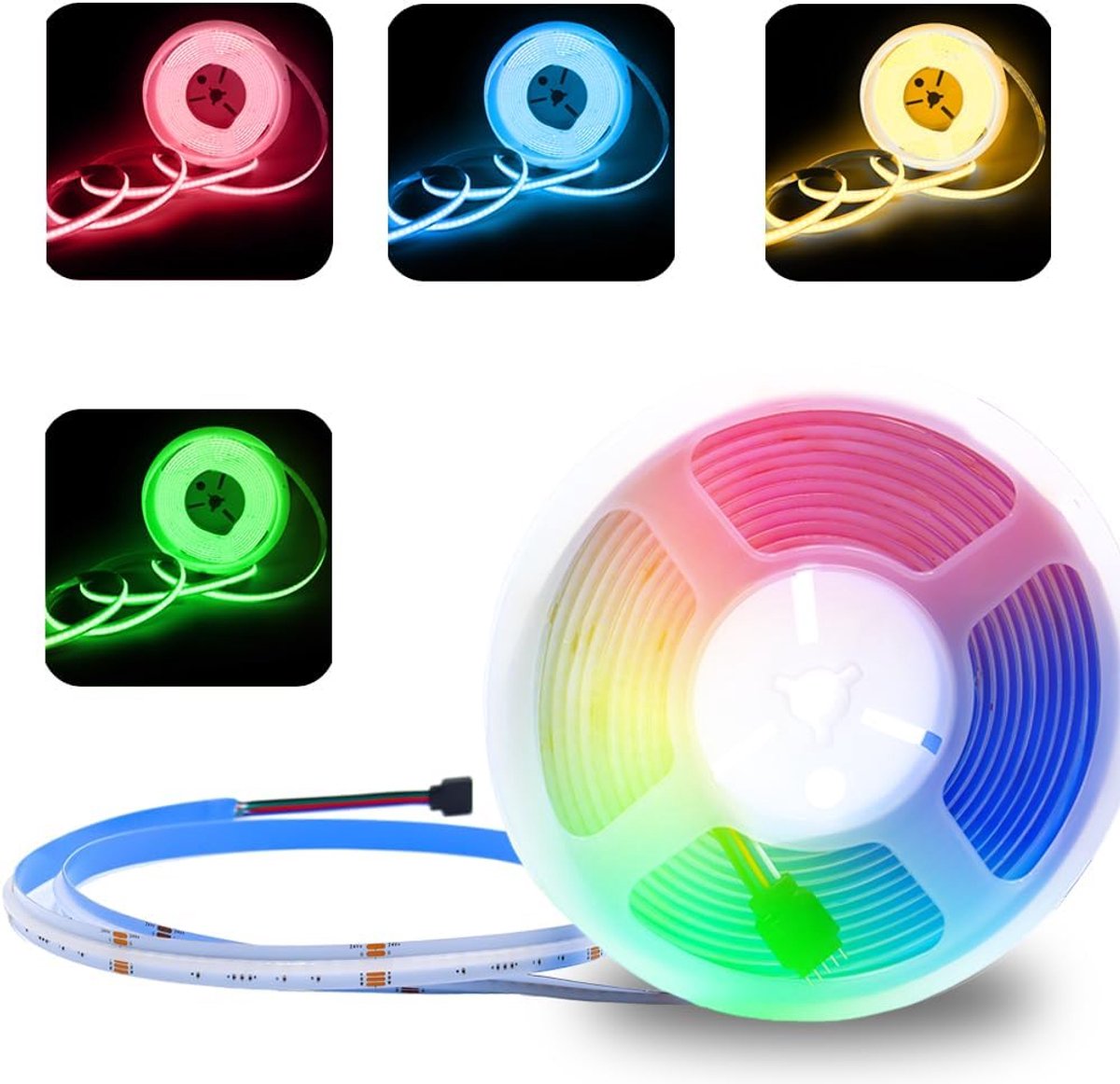 SnelShoppen - 24V Dimmable COB LED Strip RGB+Warm White 5M 784LEDs/M 12mm Breed, Flexibele LED Strip voor Keuken, Slaapkamer, Feestverlichting